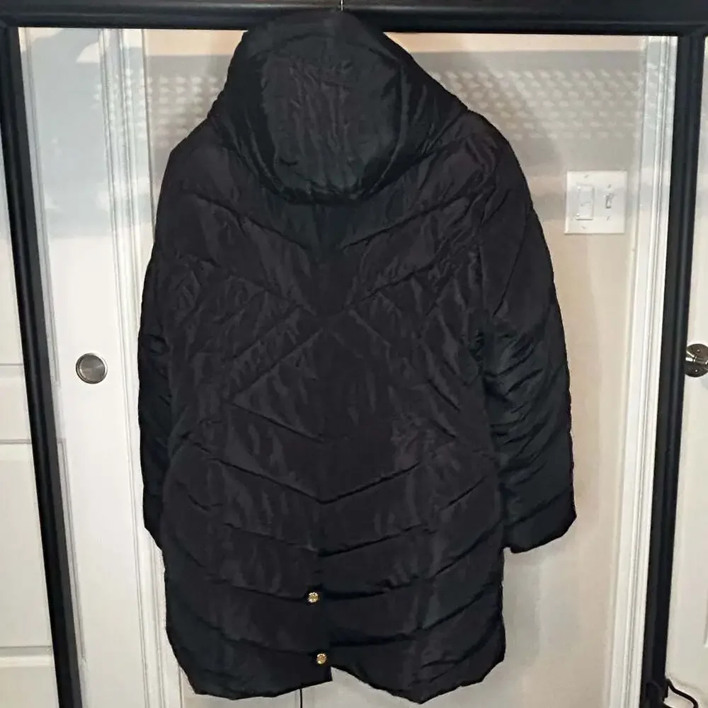 Justice Girls Black Puffer Jacket with Faux Fur Lining and Gold Hardware